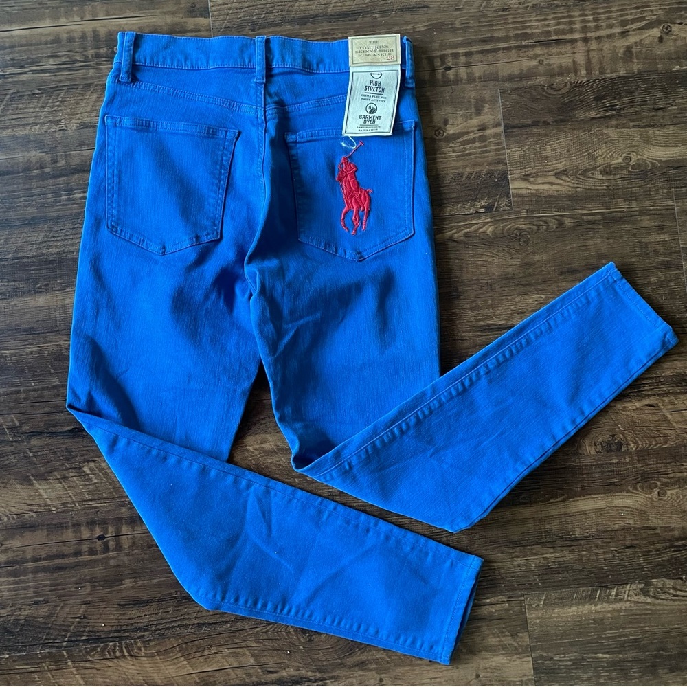 Polo Ralph Lauren Jeans Denim Tompkins Skinny High Rise Ankle Blue size 26 NWT